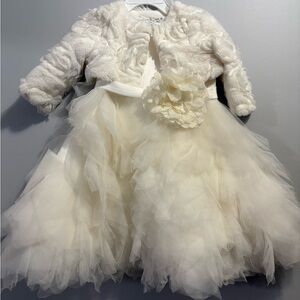 Us Angels Ivory Dress with Floral Embellishment